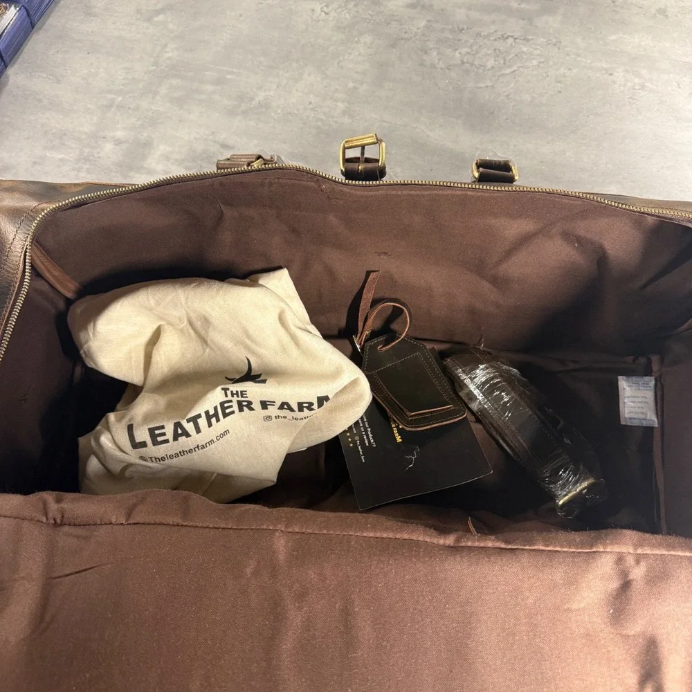 The Leather Farm Duffel Bag Mens Large Brown Leather Weekender Travel Luggage